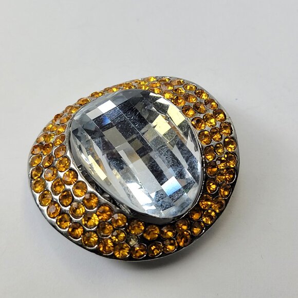Large Yellow Rhinestone Stretch Ring - Picture 2 of 7